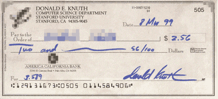 Check from Donald Knuth