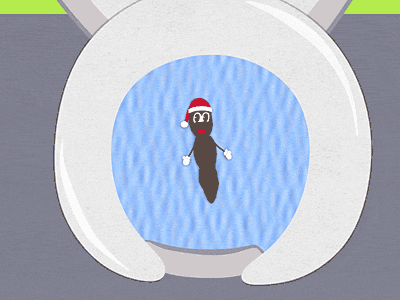 Mr. Hankey, the Christmas Poo, in a toilet.