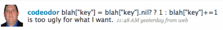 blah['key'] = blah['key'].nil? ? 1 : blah['key']+=1 is too ugly for what I want.