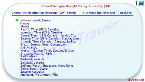 Screenshot of time zone PSP app