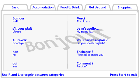 Screenshot of translation PSP app