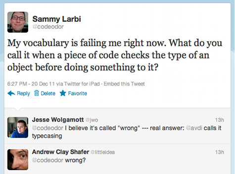 My vocabulary is failing me right now. What do you call it when a piece of code checks the type of an object before doing something to it?